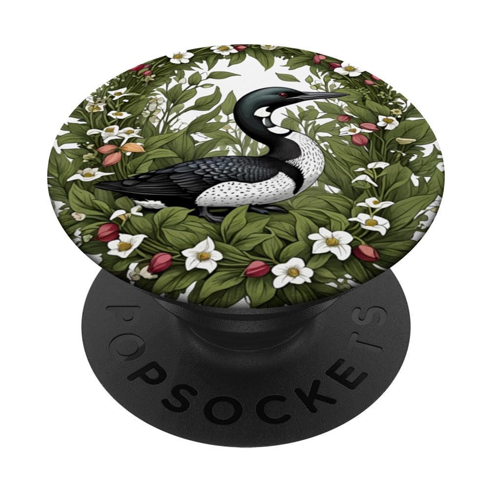 Common Loon Surrounded By Lady's Slipper Flowers PopSockets Swappable PopGrip