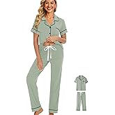 WJing Yi Jia Womens Pajamas Set 3Pcs Pajama Sets Soft Sleepwear XS-XXL Button Down Lounge Sets Nightwear Long Pants Pjs Sets