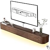 Sobstkeo Floating TV Stand with LED Lights, Wall-Mounted TV Stand with Side cabinets and 2 Drawers,Entertainment Media Console Center, Large Storage Shelves Under TVs (Walnut, 160 * 20 * 30cm)