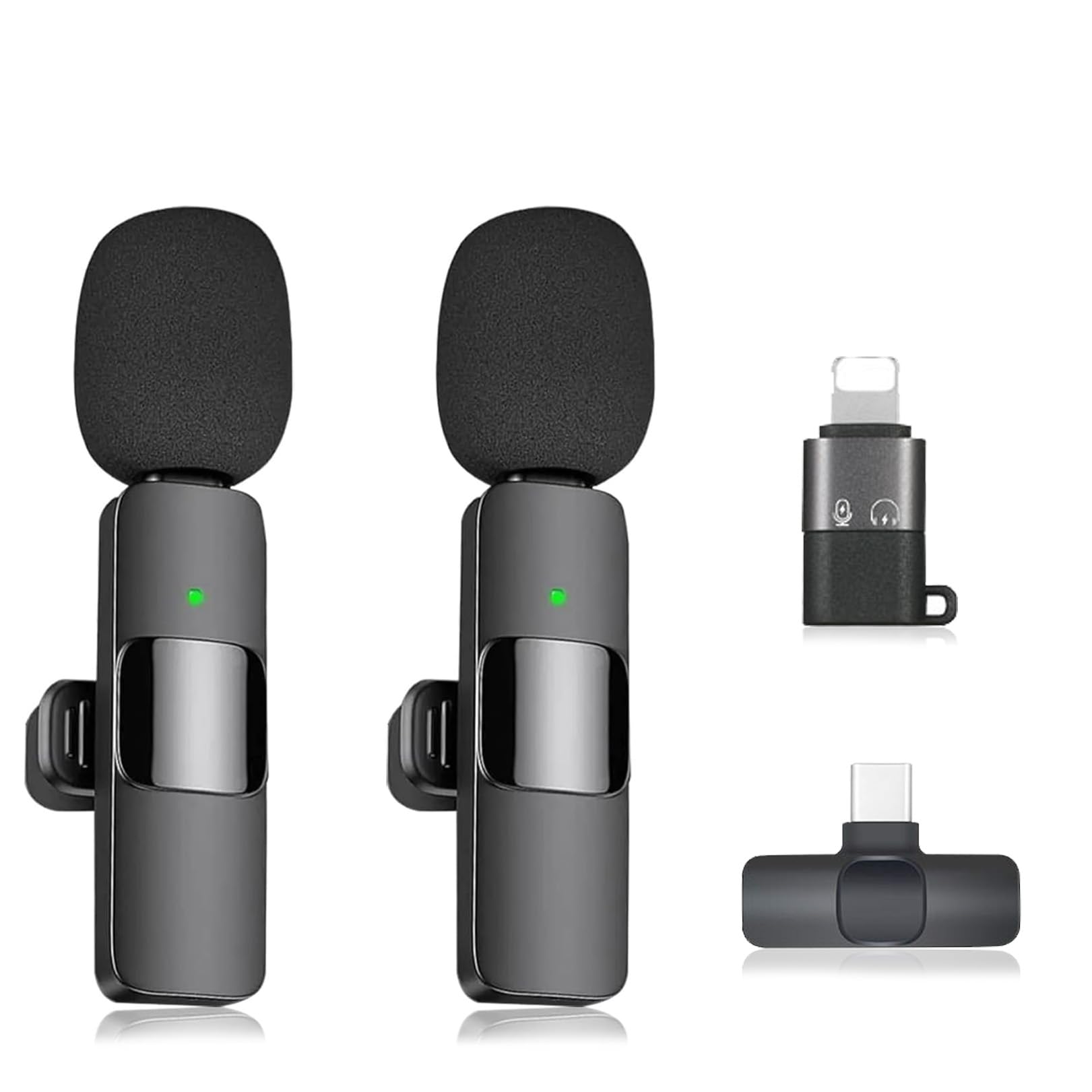 Wireless Lavalier Microphone for iPhone iPad, Noise Reduction Lapel Mic, 2 Pcs Wireless Mini Microphone Clip on Mic for Recording, Video Recording, Tiktok, Youtube, Vlog Podcast Content Creato