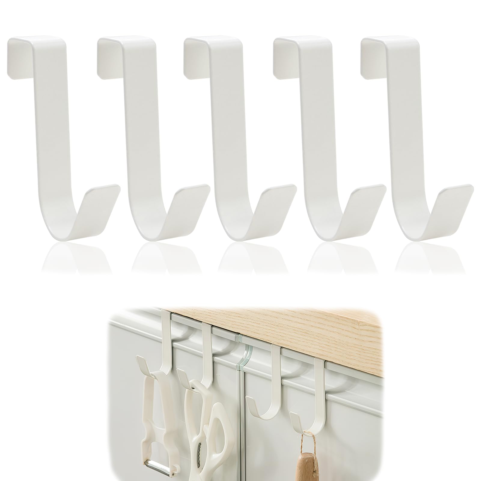 Qkhcable 5 Pack Over Door Hooks Hanger White Heavy Duty Over Door Hooks Single Over The Door Hangers Stainless Steel Reversible Wreath Hooks Metal for Bathroom Kitchen Cupboard Cabinet Bedroom