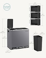 SONGMICS Kitchen Bin 3 x 18 L Recycling Bin 3 Compartments Matte Grey LTB054G01 view 3