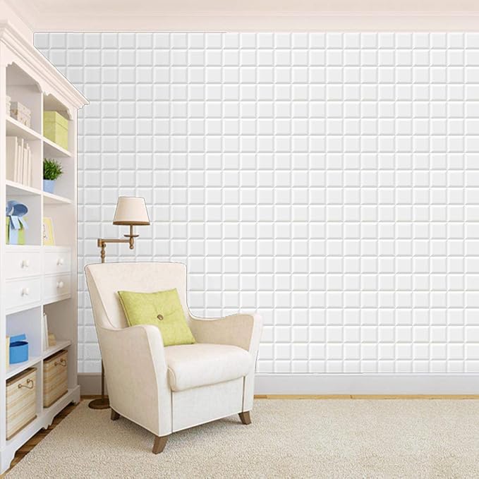 100Yellow® White Tile Pattern Self Adhesive Peel & Stick Waterproof