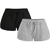RoseSeek Women's 2 Packs Drawstring Waist Sweat Shorts Low Rise Workout Track Shorts Casual Lounge