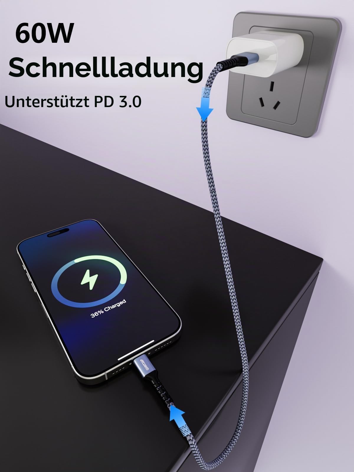 GHNTJAP USB C auf USB C Kabel 1.5M,[3 Stück] 60W USB-C Kabel PD Schnellladekabel Nylon Type C Ladekabel für iPhone 16/15,Galaxy S24 S23 S22 S21,iPad Pro,MacBook,Pixel 2