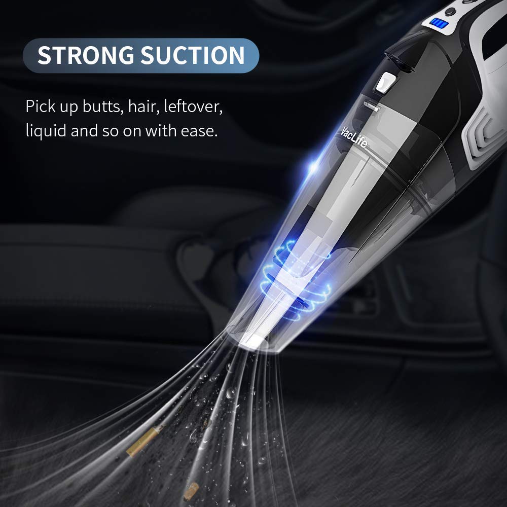 VacLife Handheld Vacuum, Hand Vacuum Cordless with High Power, Mini Vacuum Cleaner Handheld Powered by Li-ion Battery Rechargeable Quick Charge, for Home and Car Cleaning, Wet & Dry - Black & White