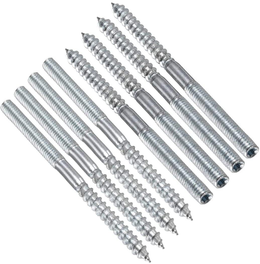 TOP-VIGOR 8Pcs Double Headed Bolts Dowels, M8*120mm Double Ended Screws, Metal Screw Dowels Hanger Bolts for Woodworking Connector Joining Furniture Legs Professional Carpenters DIY
