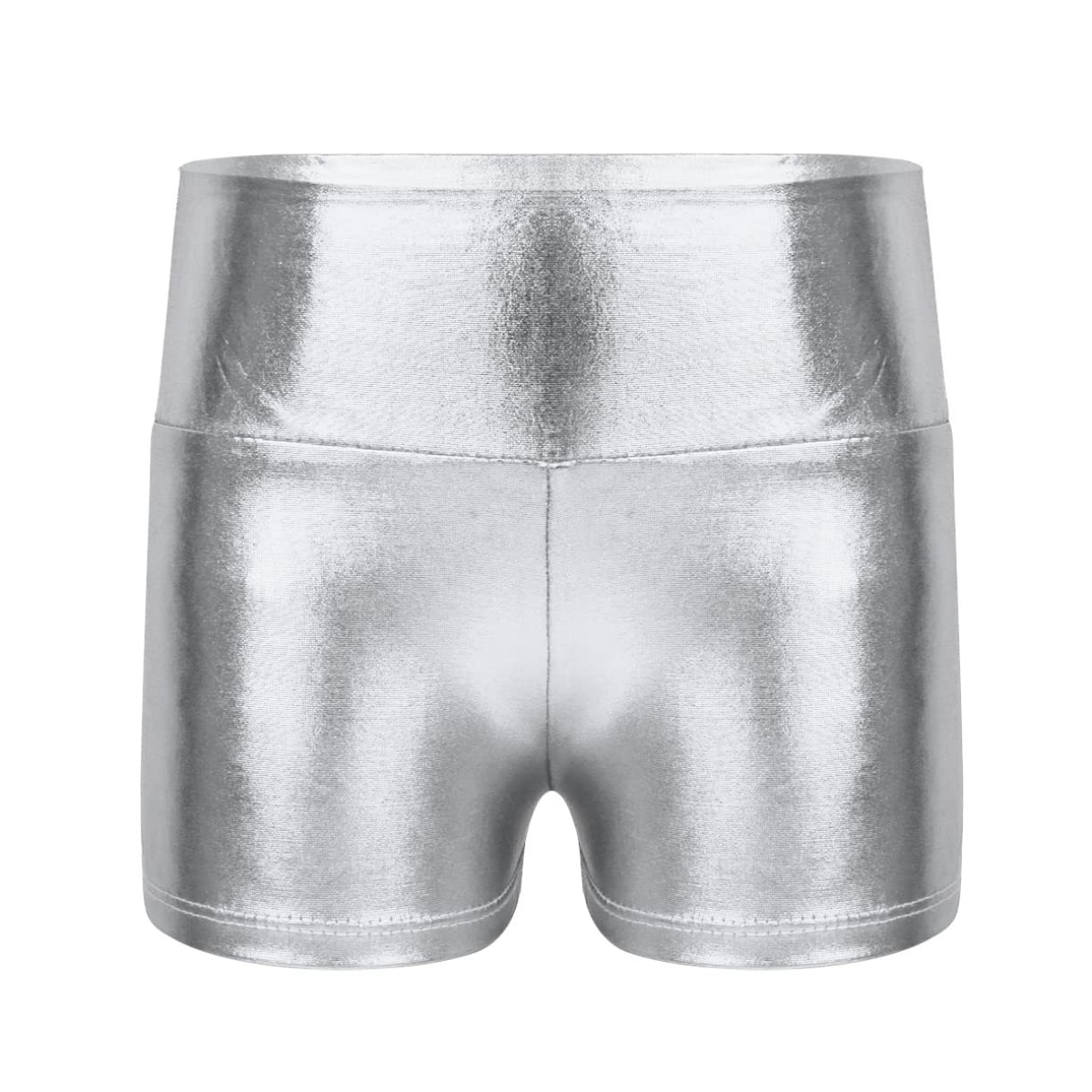 Agoky Niños Niñas Brillante Metálico Hip Hop Jazz Danza Pantalones Cortos Gimnasia Entrenamiento Yoga Botín Pantalones Cortos Deportes Ropa de Baile Plata 8 años
