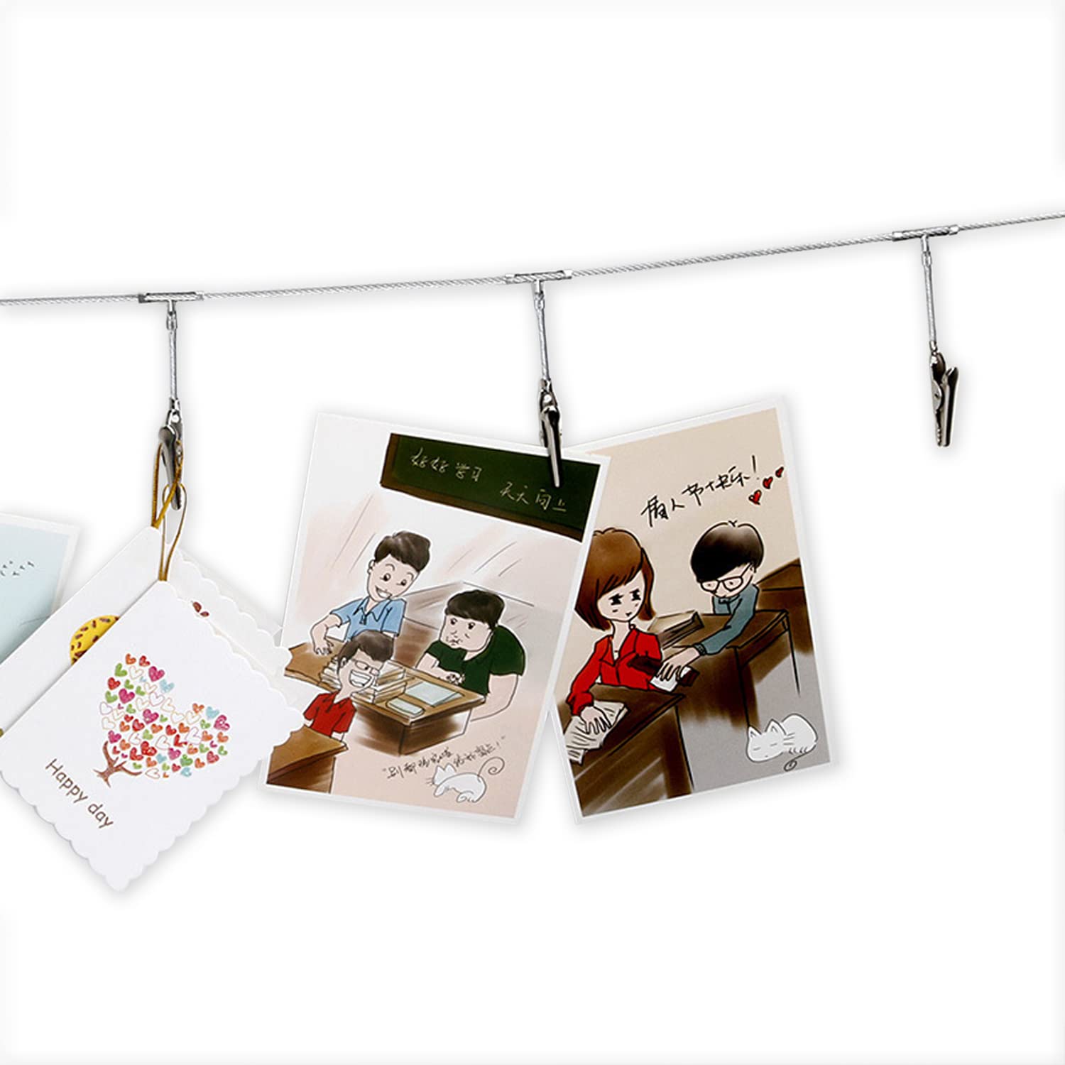 Photo 1 of Multi-Purpose Steel Wall Hanging Photo Display Cable Wire Rod String with 12 Clips for Hanging Photos Notes and Artworks (Alligator clip)
