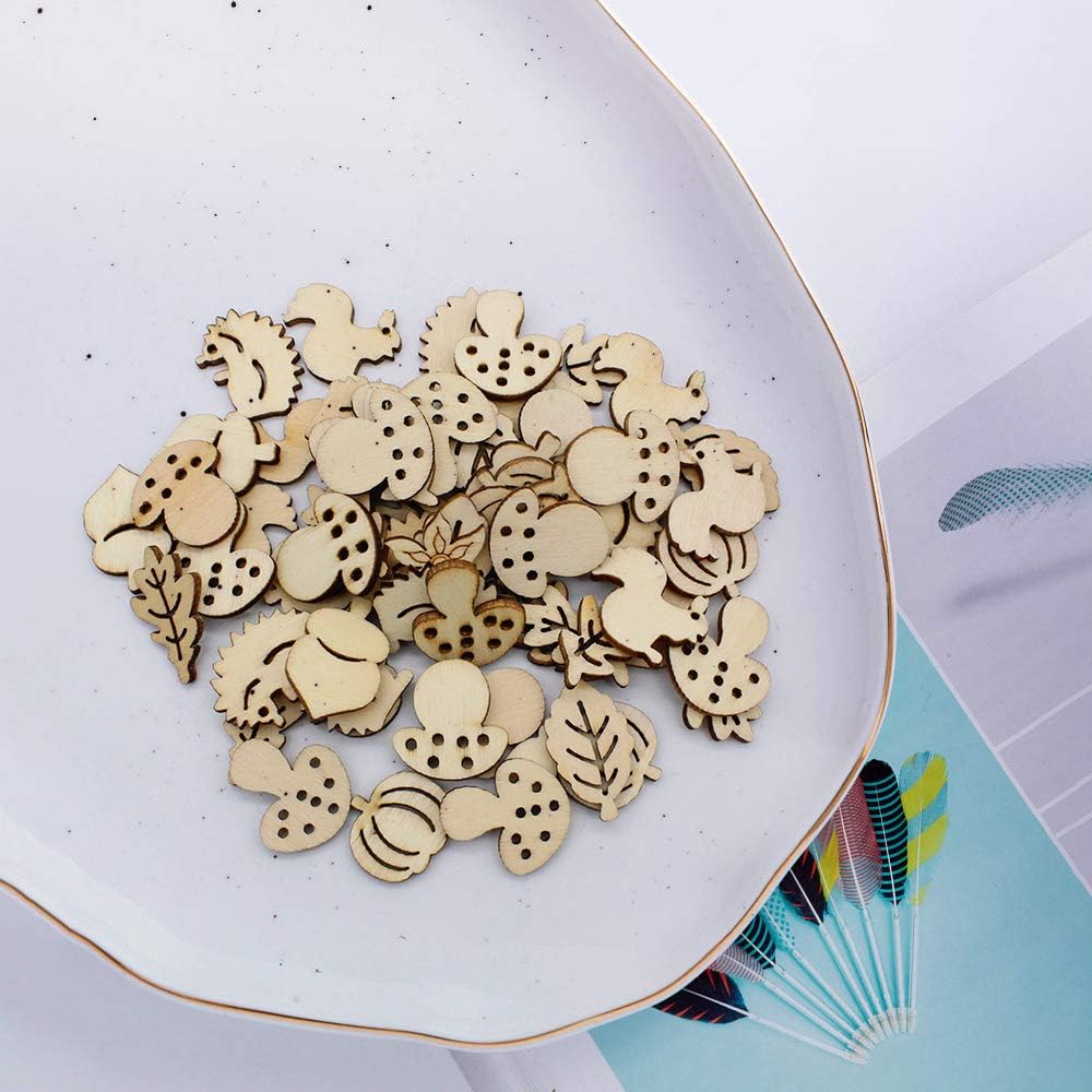 Dylan-EU 200 Pcs Wood Flower Leaf Embellishments, Cute Wooden Animal Shapes for Table Scatter Confetti, DIY Scrapbooking - Image 5