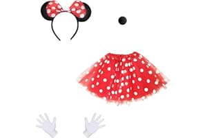 Mouse Costume Set, 4Pcs Mouse Costumes Accessories - Animal Ears Headband with Bow, Gloves, Nose and Polka Dots Tutu, Cosplay