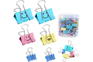 Binder Clips, Limque Paper Clips,Paper Clamps with Colored Cute Hollow Smiling Face,51 Pcs Assorted Size Clips, for Office,Teacher Gifts and Kitchen, Binder Clips Small/Medium/Larger
