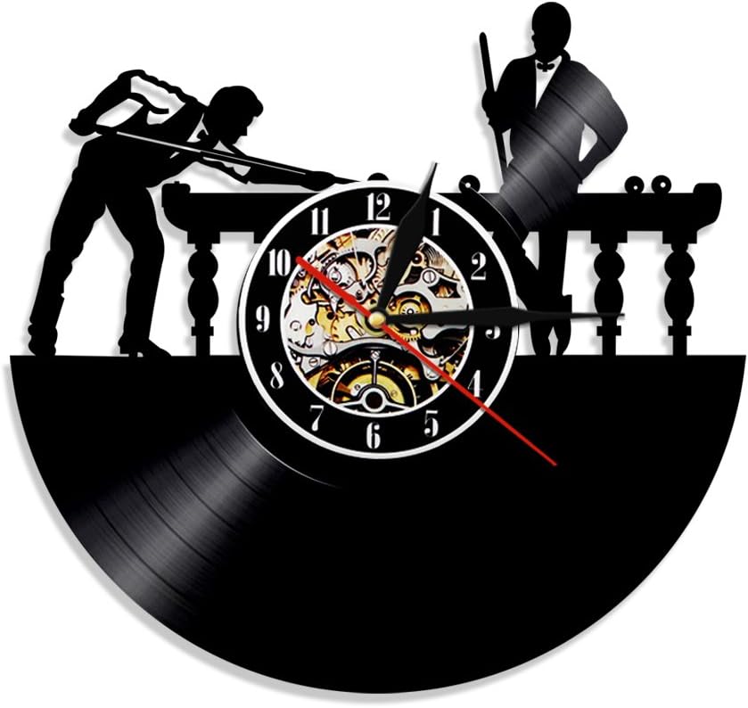 Shinestore Billiards Vinyl Record Wall Clock Pool Table Handmade Time Clock Billiards Player Decorative Clocks