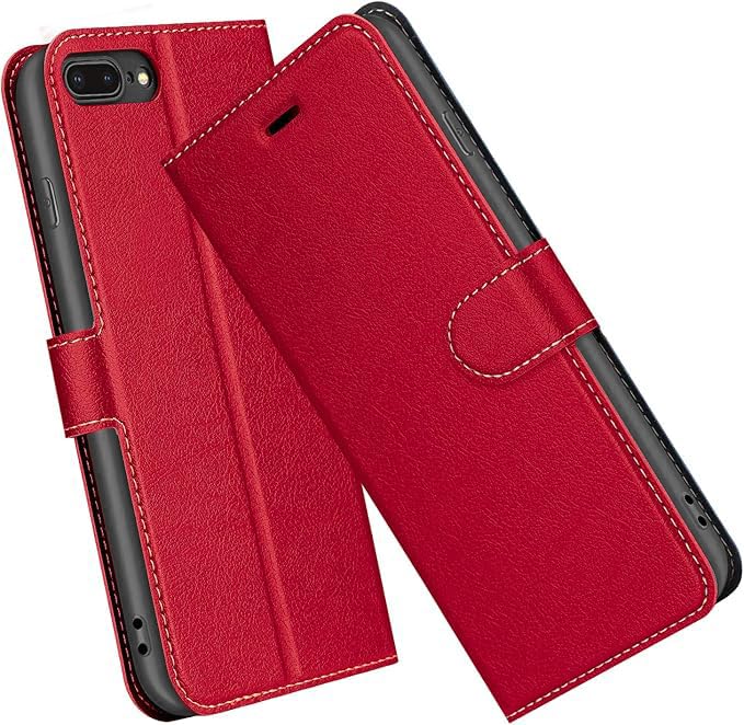 ELESNOW Phone Case for iPhone 7 Plus / 8 Plus, Flip Wallet PU Leather Card Holder with RFID Blocking Magnetic Closure Stand Cover for Apple iPhone 7 Plus / 8 Plus (Red)