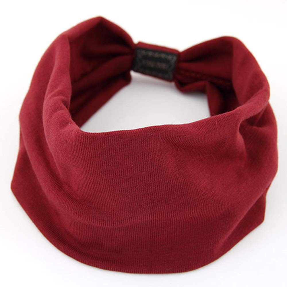 KAEHA SUN-071-00 Scarf Head Band for Hair Smooth Colour Bow Tie Wide Wing Headband, Red