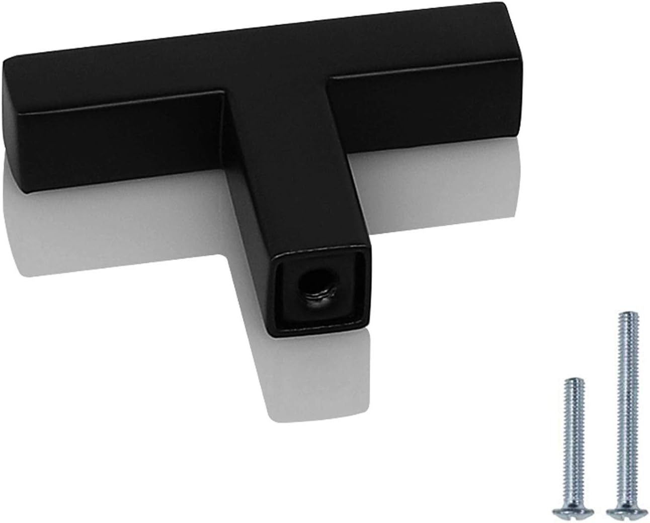PinLin 10 Pack Kitchen Door Knobs Single Hole Flat Black Cabinet T Knobs Stainless Steel Square Cupboard Knobs (Screws Included)