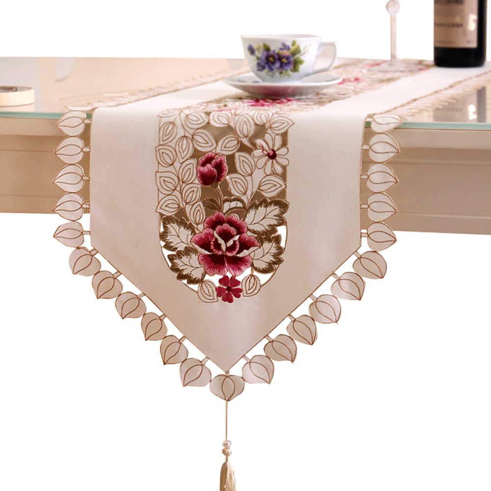 Embroidery Table Runner, Flower Table Runner Decorative Hollow Dining Table Cover and Runner (15.7"*59"(40 * 150cm))