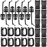 YJTSWDXY 30PCS Tactical Gear Kit, Molle Attachments Kit for Backpack, D-Ring, Web Dominator Elastic Strings, Durable Equipment Clips