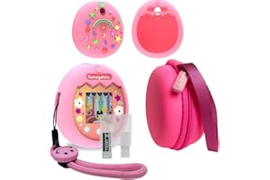 JCHPINE Hard Carrying Case and Silicone Cover Compatible with Tamagotchi Pix Interactive Virtual Pet Game Machine, Screen Film Protector for Tamagotchi Pix Accessories (Pink)