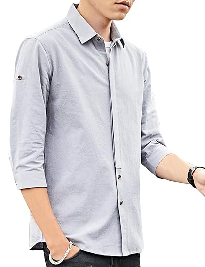 Amazon Aptro アプトロ リネンシャツ メンズ 七分袖 夏 スリム 綿麻