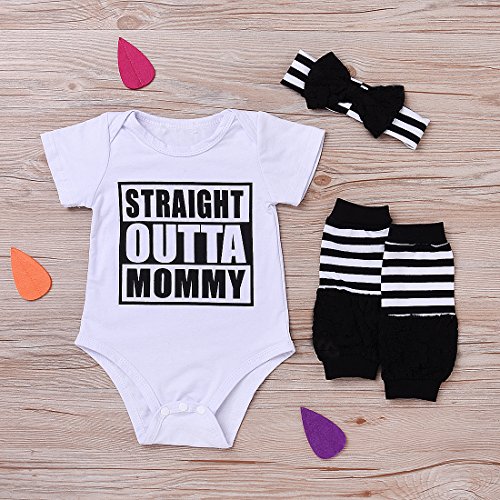 3PCS Outfit Set Newborn Toddler Baby Girl Clothes Romper+ Leg Warmers+ Bow Headband (100(12-18M), White)