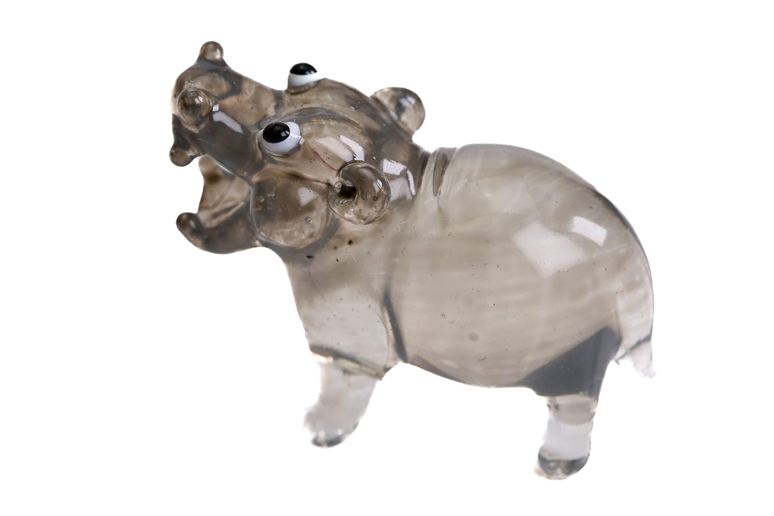 redchocol8® Tiny Handmade Little Glass Hippopotamus Grey Gloss Garden Decor Ornament Cute Hippo Terrarium