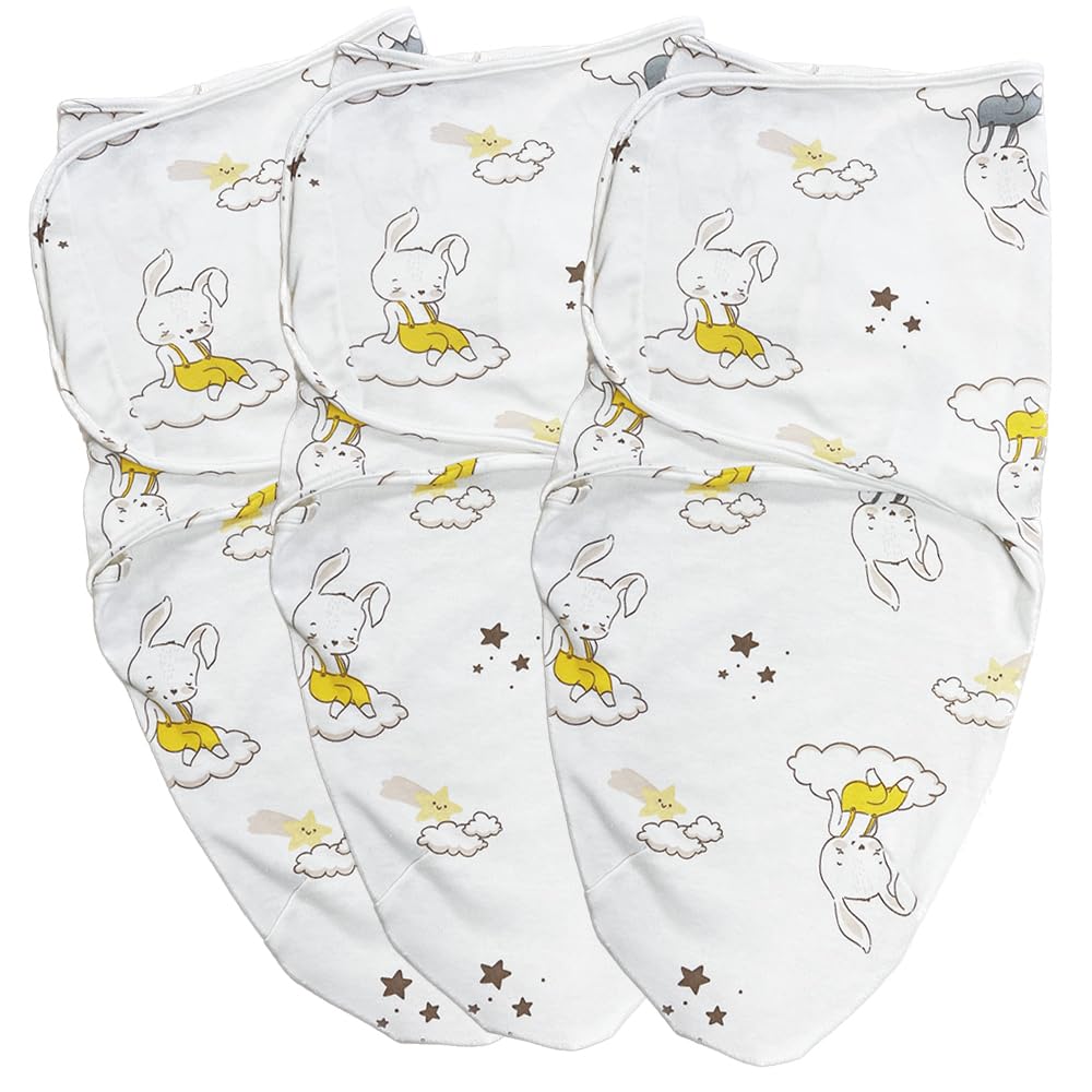 Callowesse Premium Cotton Newborn Swaddle 0.5 TOG – Adjustable Baby Swaddle Wrap, Baby Essential - Bunny Dreams Pack of 3