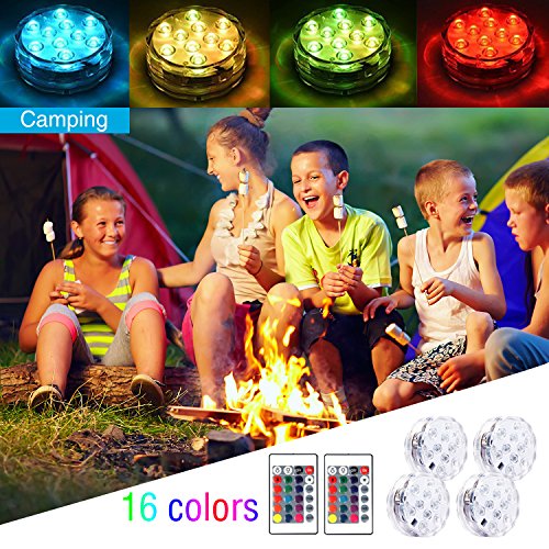 image for Slook Submersible LED Lights [4 Pack] Waterproof light Multi Color Bat
