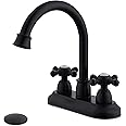 KirlystonE 4-Inch Bathroom Sink Faucet Matte Black, Vintage 2-Handle Centerset Vanity Faucet for Bathroom Sink