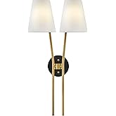 Hinkley Aston 37382HB Large Two Light Wall Sconce, Tapered Fabric Shades, Elegan Curved Arms- Heritage Brass