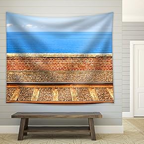 Landscape with Railways by The Sea in Italy - Fabric Wall Tapestry Home Decor - 51x60 inches
