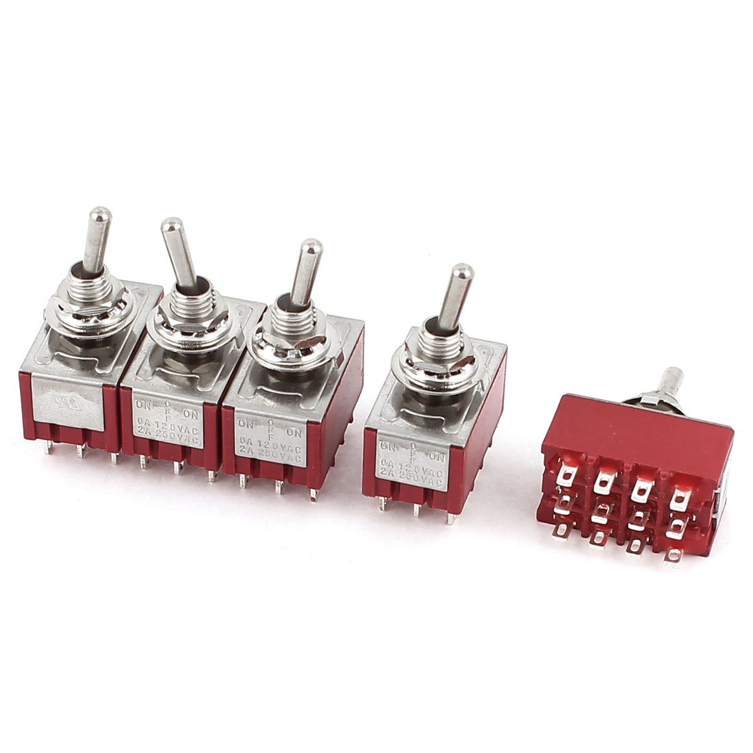 Sourcingmap 5pcs 4PDT ON-Off-ON 3 Position Self Locking Toggle Switches AC 250V/3A 125V/6A
