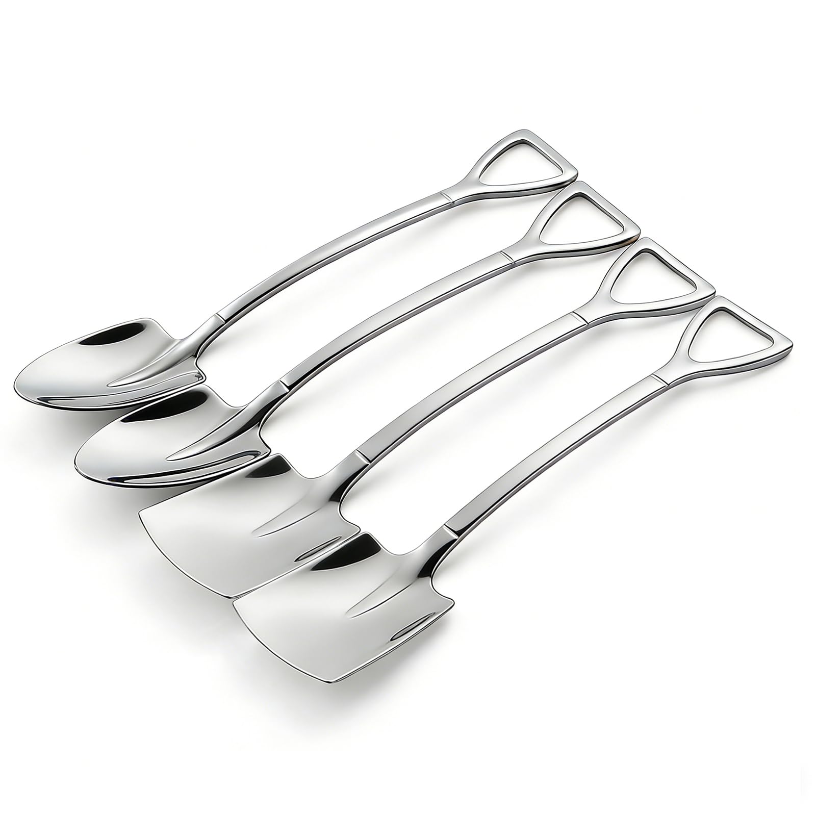 TAORANJU Stainless Steel Coffee Spoons, 4 Pcs Shovel Shape Dessert Spoons Pointed Teaspoons, Creative Tableware Tea Sugar Stirring Spoon for Party Festival Gift
