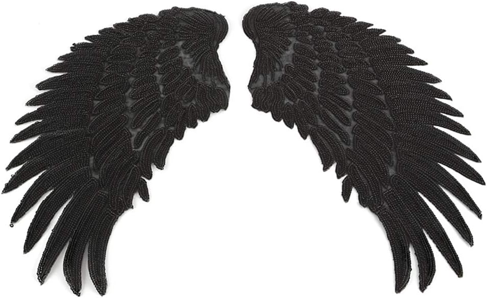 Black Sequin Wings Appliques Iron On Stickers Small Angel Wing Sew On Patches Embroidered Bling Wings for DIY Decoration Kids Dress,Bags(1 Pair)