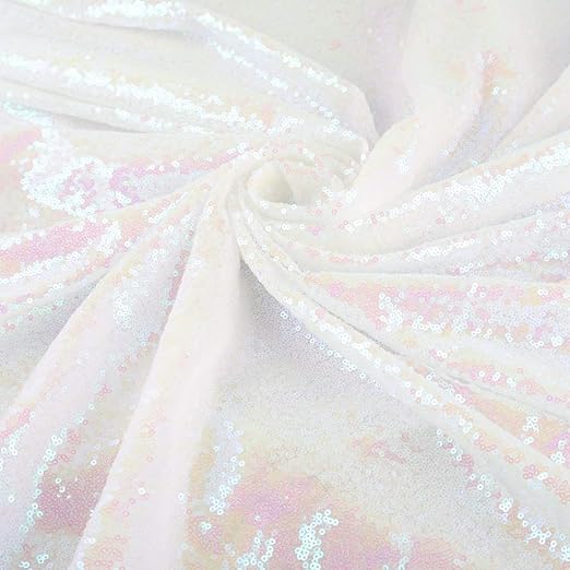 Pardecor 1 Yard Iridescent White Sequin Fabric Sparkly