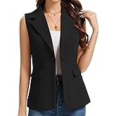 Women's Sleeveless Blazer Vest Lightweight Fully Lined Single Button Fashion Casual Work Office Jacket with Pockets