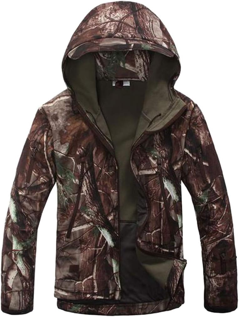 NJY Chaquetas Softshell de forro polar con capucha de camuflaje