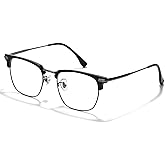 ZanyLen Blue Blocker Glasses for Men Metal Browline Computer Gaming Glasses With Blue Ray Filter (Gunmetal/Black TR90 Eyeglasses)