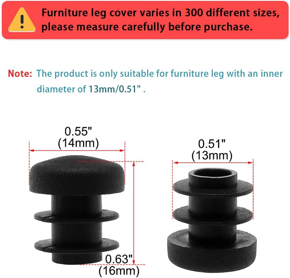 Sourcingmap 1/2" 14mm OD Plastic Round Tube Ribbed Inserts End Cover Caps 2pcs, 0.51" Inner Dia, Floor Furniture Chair Table Protector - Image 3