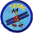 "SKIING" w/SKIS & POLES-Iron On Embroidered Patch-Ski, Winter Sports, Words,Snow