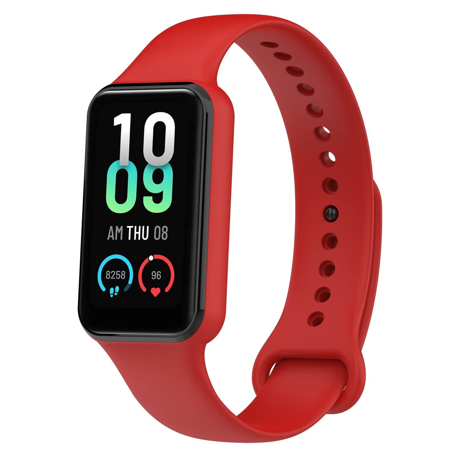FTRONGRT Soft Silicone Watch Strap for Amazfit Band 7, Replacement Wristband Bands Bracelet - Red