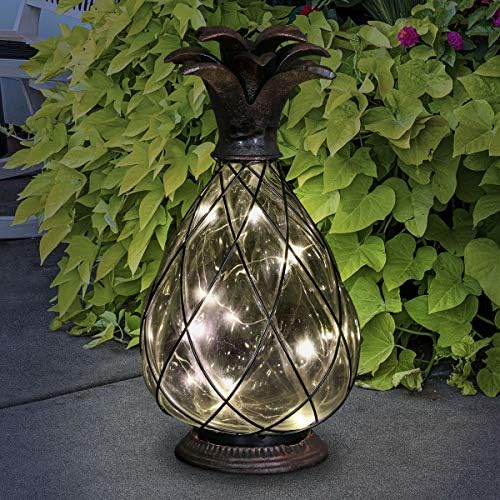 Exhart Pineapple Cast Iron Lantern 15 LED Firefly Lantern Outdoor