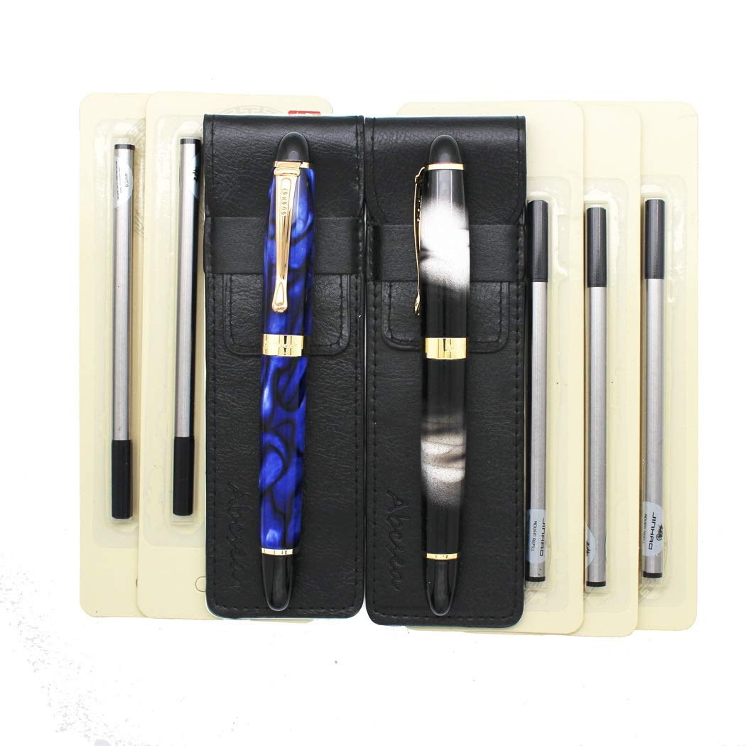 Abcsea 2 pieces Jinhao 450 rollerball fine point black pens medium, pens fine point fineliner (white fog and blue flower), with 5 pieces 0.5 mm standard rollerball pen refills black