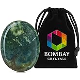 Moss Agate Worrystone Thumb Stone for Anxiety Relief,Meditation,Stress Healing,Pocket Palmstone for Reiki, Crystal Therapy,Chakra Balancing, Natural Healing Gemstone