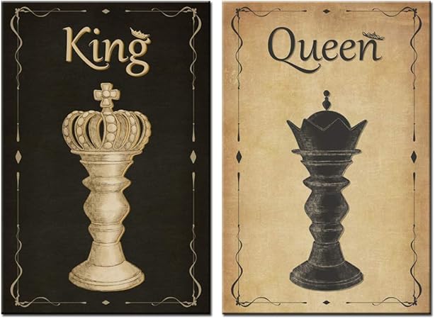 Amazon Com Sechars Chess Canvas Wall Art Vintage King And Queen Chess Painting Poster Art Print Antique Decor For Living Room Bedroom Stretched Gallery Canvas Wrap Giclee Artwork Ready To Hang Gift Piece