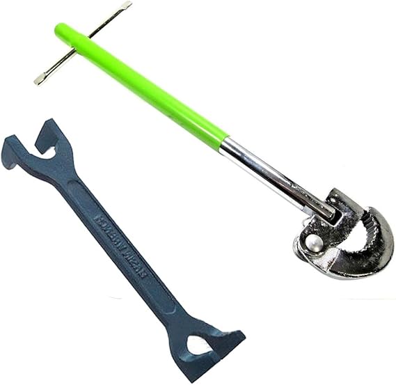 Plumbers 15/22mm Fixed Basin Wrench & 11" Adjustable Tap Nut Spanner