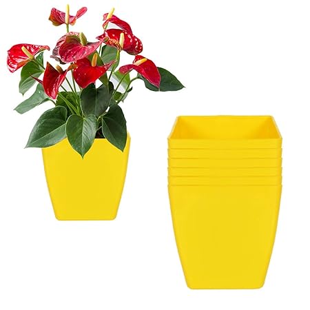 Grun Garden Essential Plastic Indoor Planter/Table top Planter/Plant Container/Flower Pot (4.7-inch, Yellow, Pack of 6) (Pack of 6, Yellow)