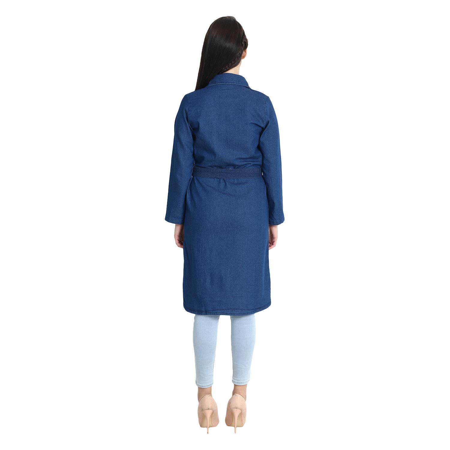 dimpy garments buynewtrend denim blue women's button coat with pocket cardigan