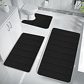 YUGYUJ Bathroom Rugs Sets 3 Pieces, Soft Absorbent Memory Foam Bath Mats Set, Dry Fast Machine Washable Bath Mat, Thick Toilet Mats Bath Rug Set for Bathroom (Black)