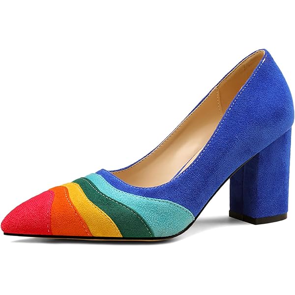 LEHOOR Women's Rainbow Suede Kitten Heel Pumps – Pointed Toe Slingback, 3.15 Inch Heel, Handmade Dress Shoes For Party & Work - View #6